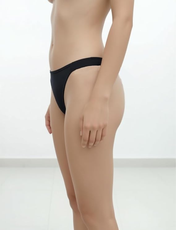 CichCiffon Women’s Solid Black Thong Panty