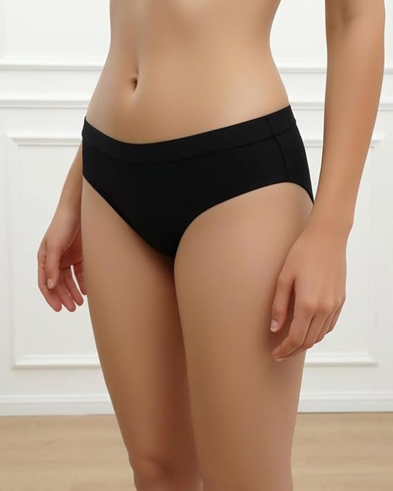 CichCiffon Women’s Solid Black Hipster Panty