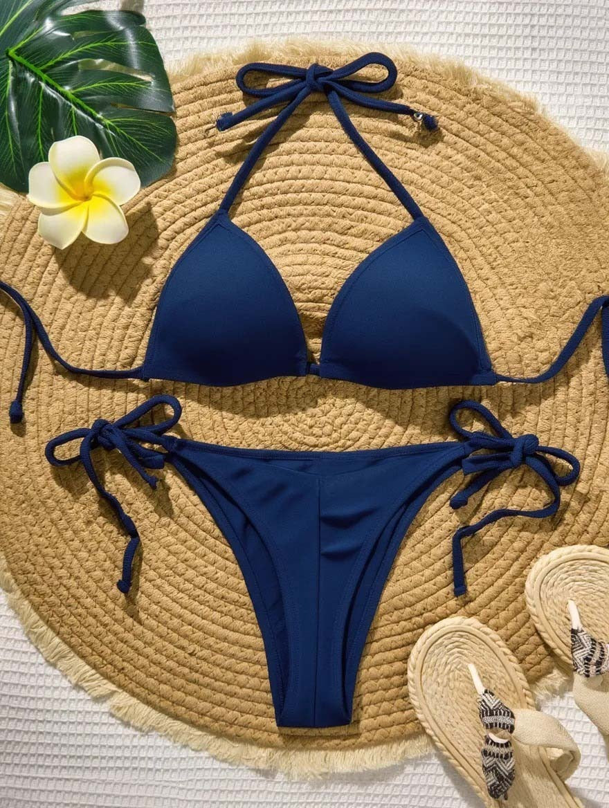 CichCiffon Women’s Solid Blue Bikini Set