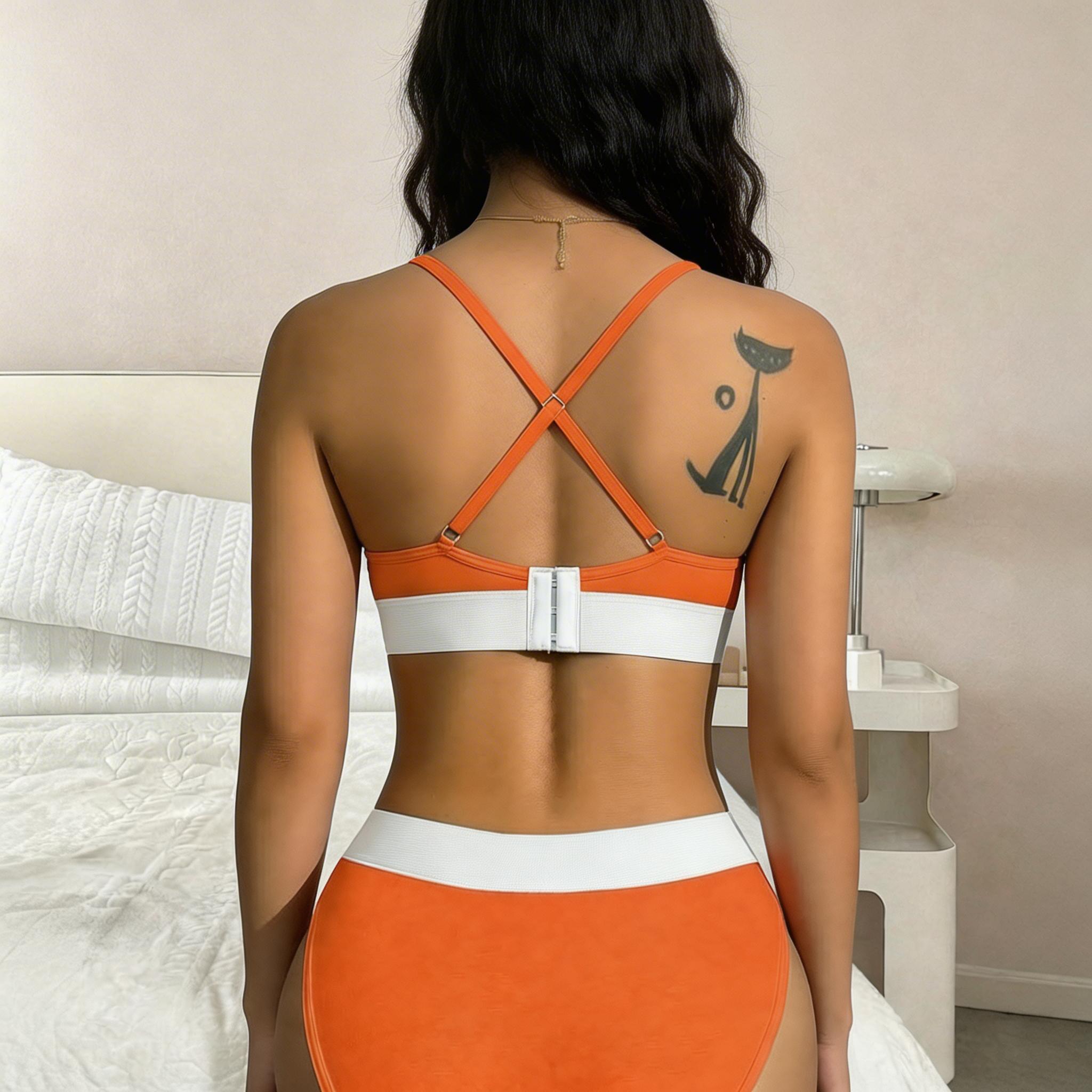Cichciffon Solid Orange Bralette & Panty Set for Women