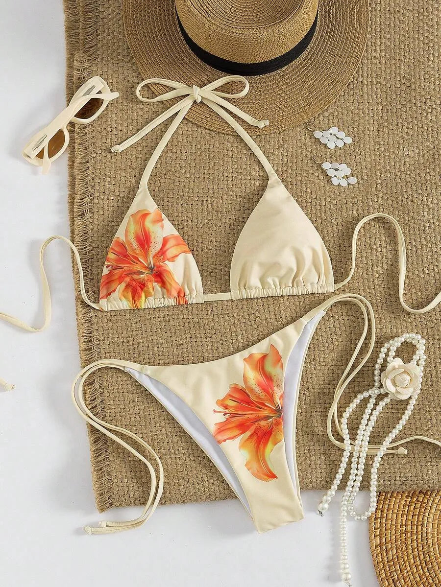 CichCiffon Women’s Printed Wrap Bikini Set